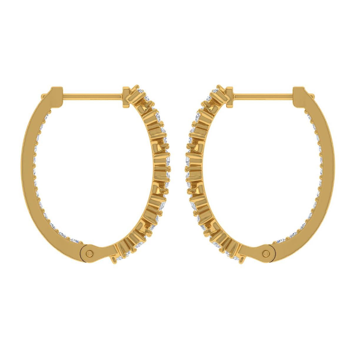 Natural Pear Round Diamond Hoop Earrings 18 Karat Yellow Gold Handmade Jewelry In New Condition For Sale In Diera, Dubai