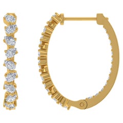 Créoles artisanales en or jaune 18 carats avec diamants ronds taille poire naturelle