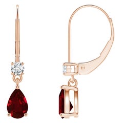 Boucles d'oreilles pendantes en or rose 14 carats avec rubis poire naturel et diamants, taille 6 x 4 mm