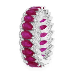 Natürliche Birne Rubin Edelstein Band Ring SI/H Runde Diamant 14k Weißgold-Schmuck