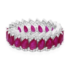 Bague jonc en or blanc 18 carats avec rubis poire naturel et diamants ronds SI/H