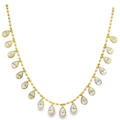 Natural Pear Shape Diamond 18-Karat Bezel Set Beaded Necklace In Stock