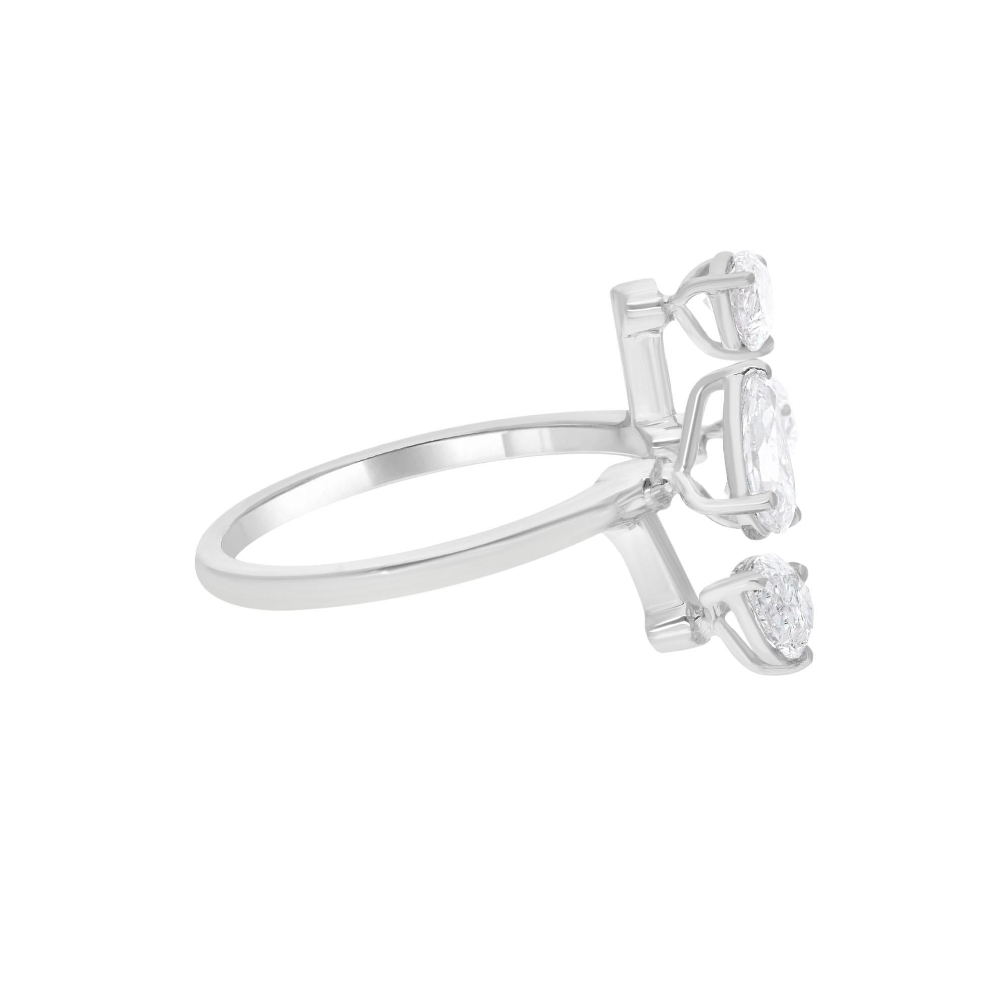 Pear Cut Natural Pear Shape Diamond Cuff Ring 14 Karat White Gold Fine Handmade Jewelry For Sale
