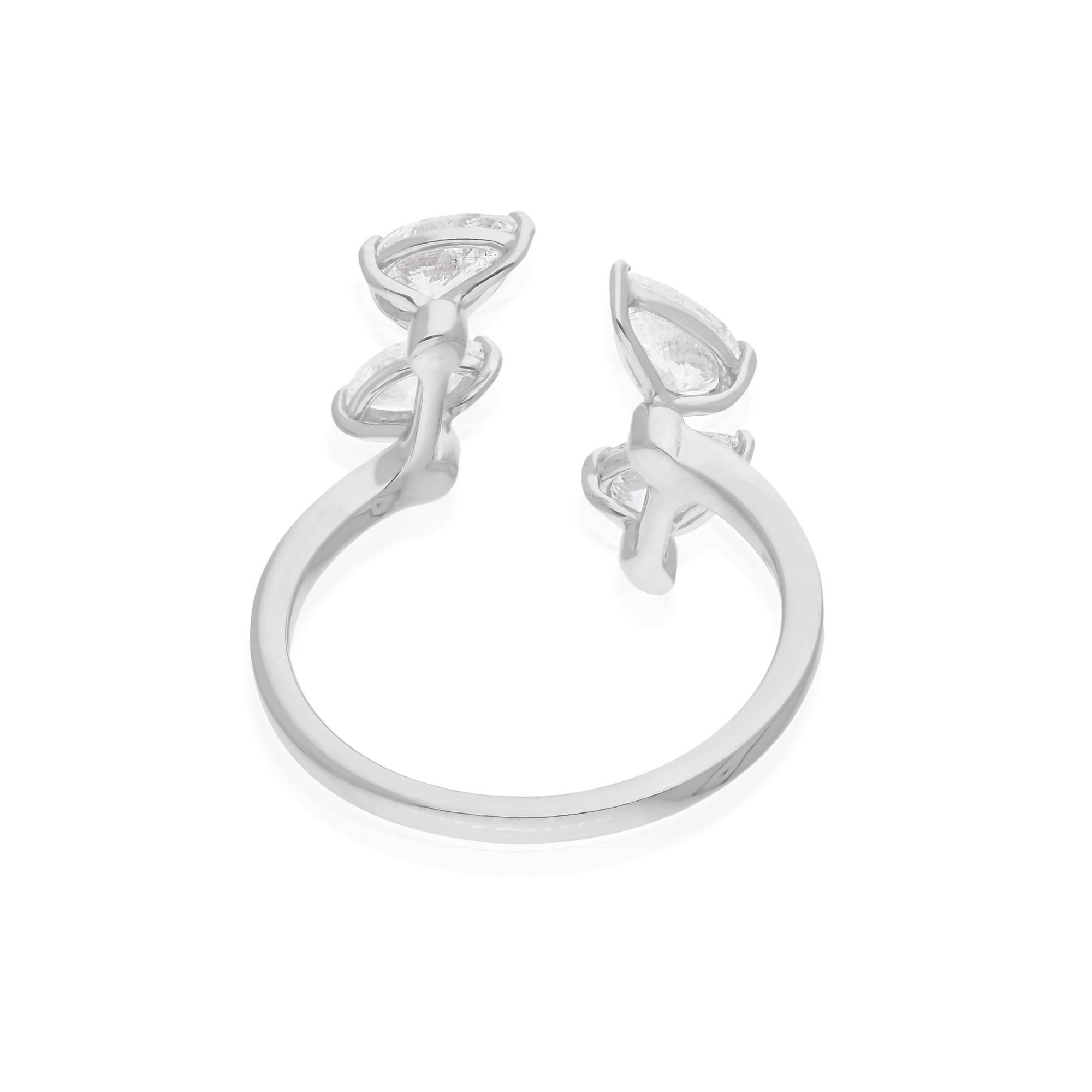 Natural Pear Shape Diamond Cuff Ring 14 Karat White Gold Fine Handmade Jewelry In New Condition For Sale In Diera, Dubai