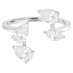 Natürlicher birnenförmiger Diamant-Manschettenring 14 Karat Weißgold Feiner handgefertigter Schmuck