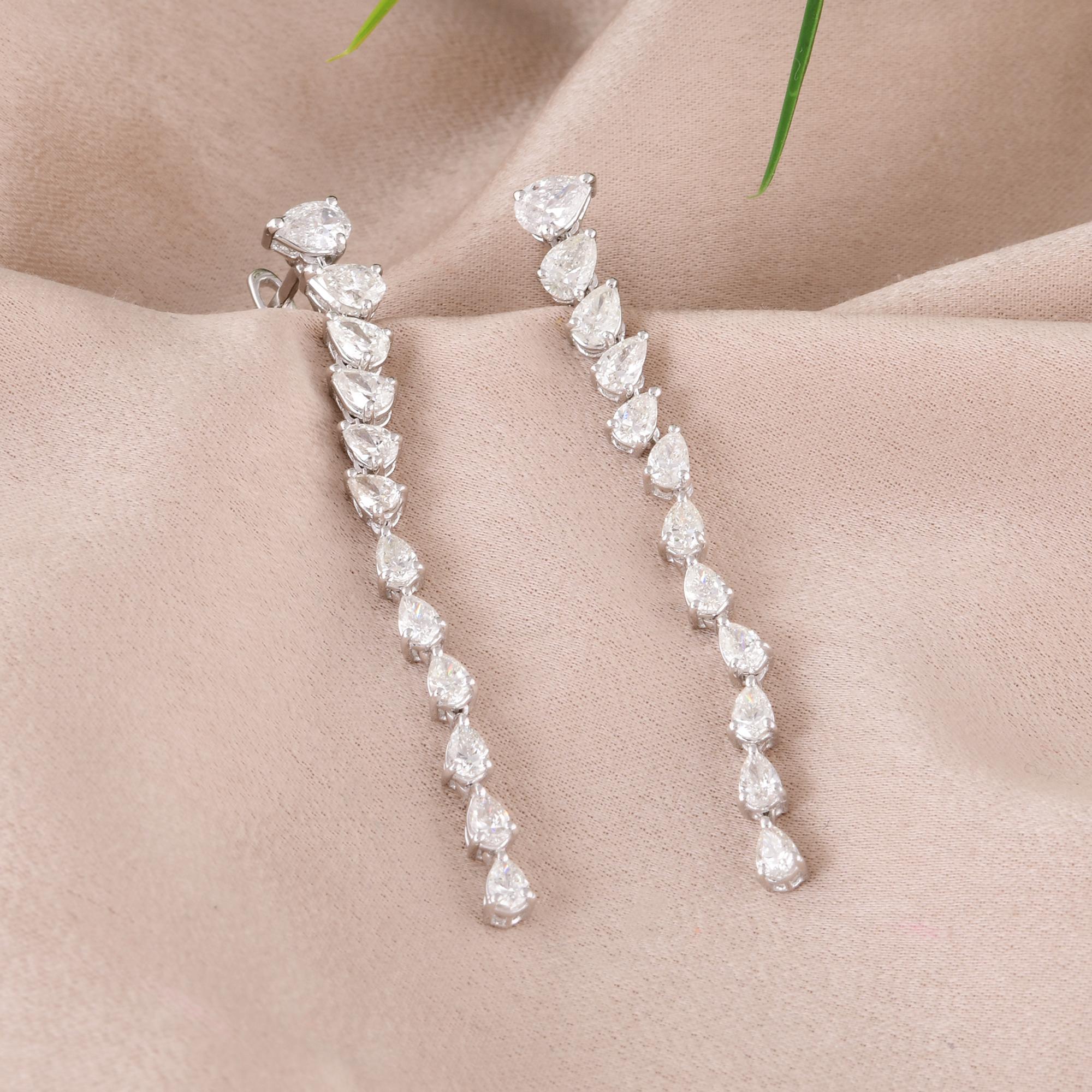 Modern Natural Pear Shape Diamond Dangle Earrings 14 Karat White Gold Handmade Jewelry For Sale