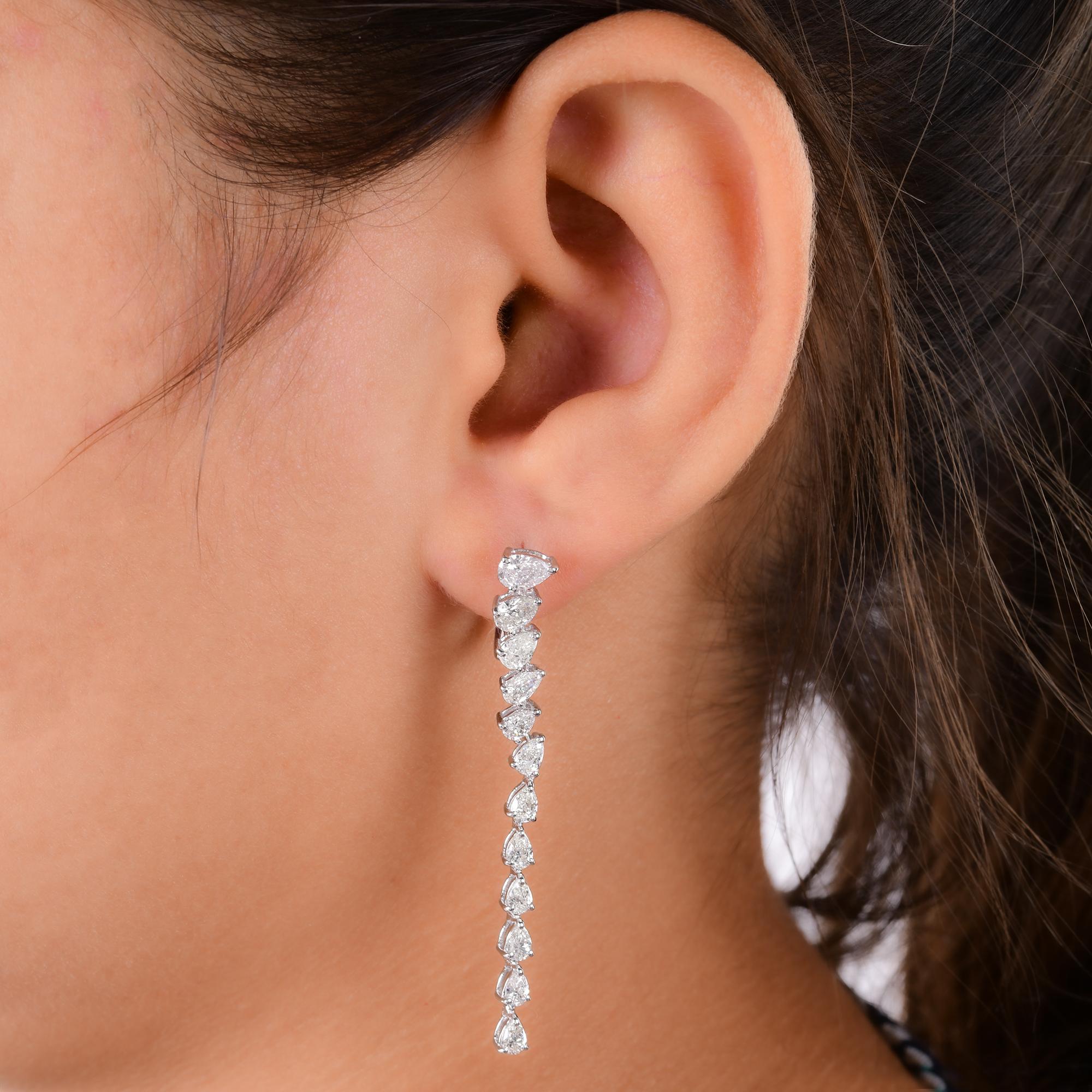 Pear Cut Natural Pear Shape Diamond Dangle Earrings 14 Karat White Gold Handmade Jewelry For Sale