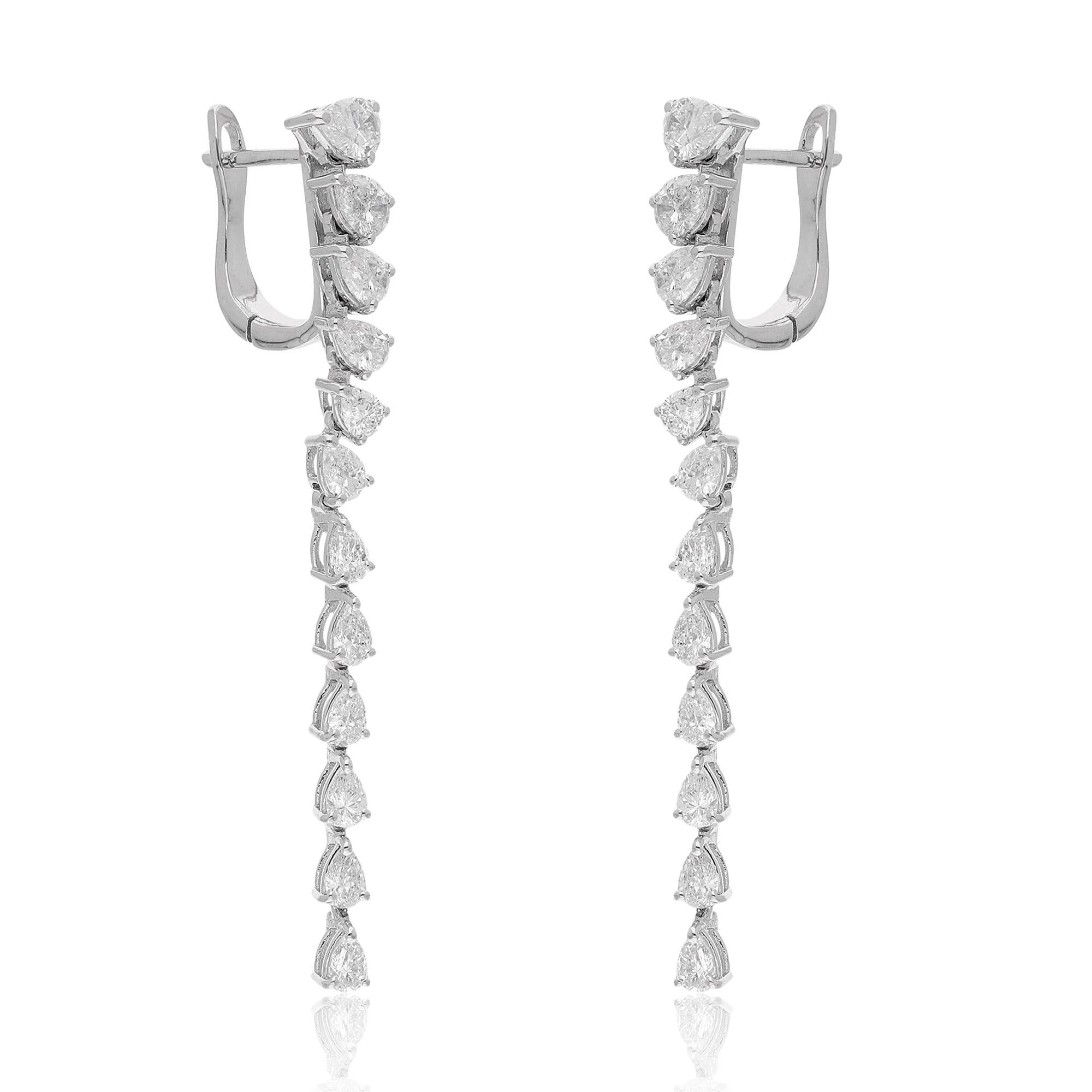 Women's Natural Pear Shape Diamond Dangle Earrings 14 Karat White Gold Handmade Jewelry For Sale