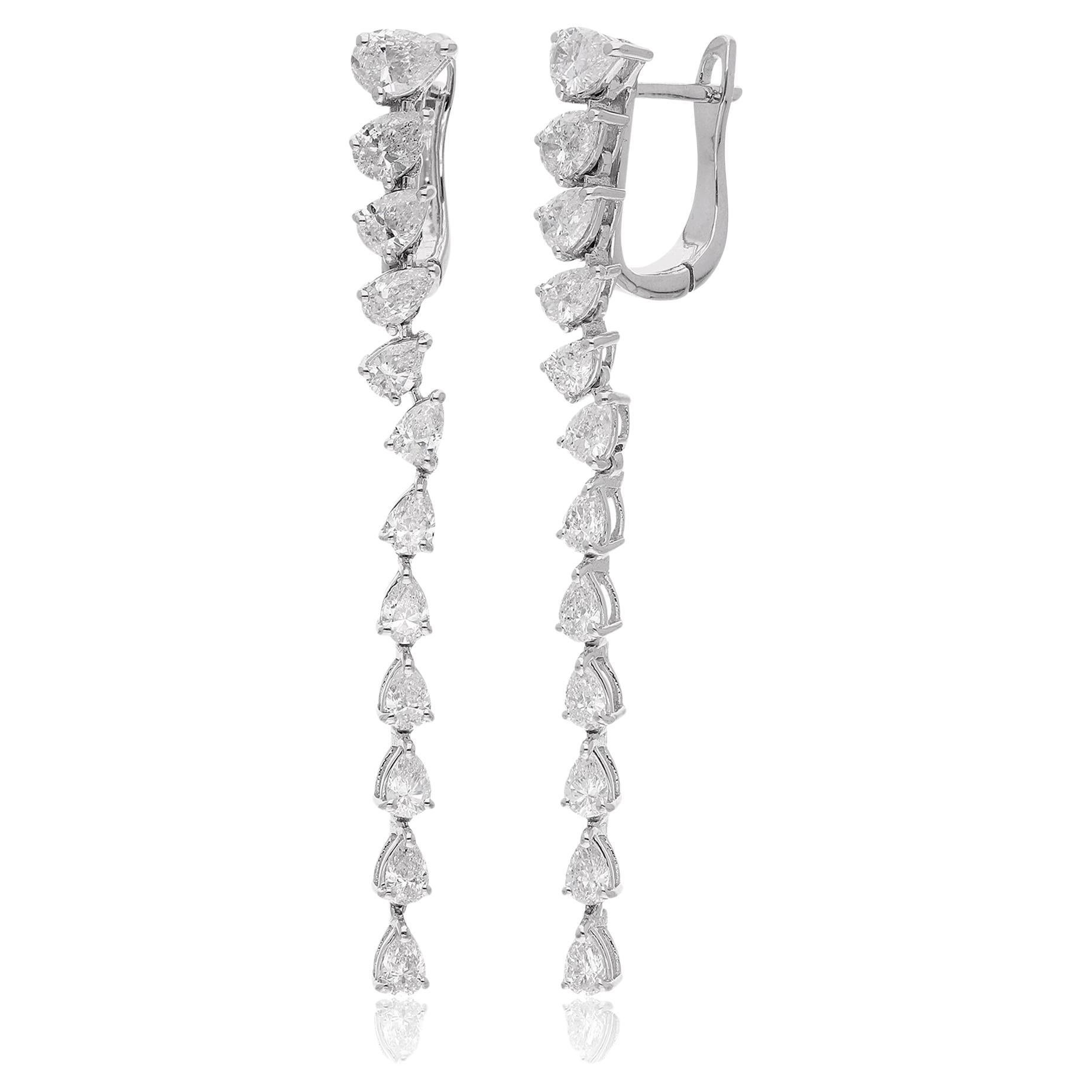 Natural Pear Shape Diamond Dangle Earrings 18 Karat White Gold Handmade Jewelry For Sale