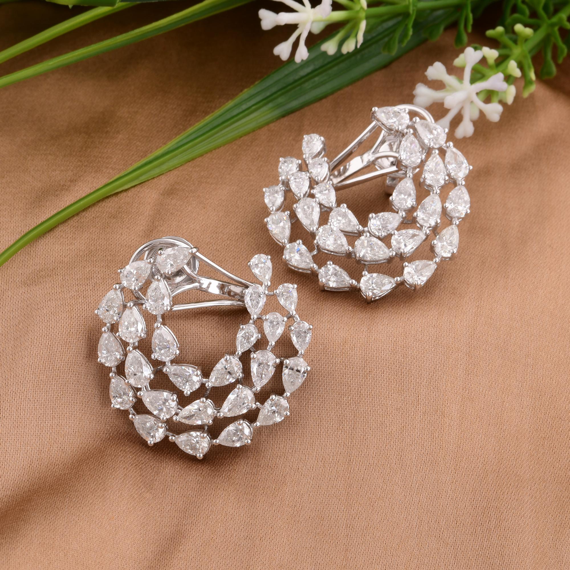 Pear Cut Natural Pear Shape Diamond Hoop Earrings 10 Karat Solid White Gold Fine Jewelry For Sale