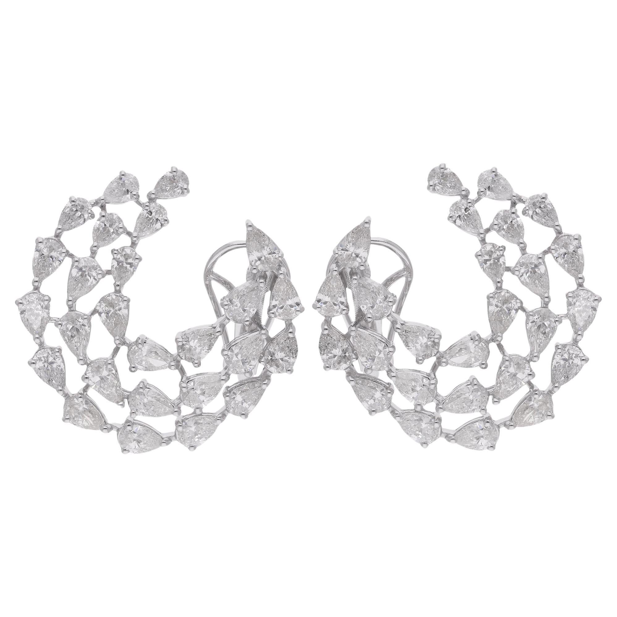 Natural Pear Shape Diamond Hoop Earrings 10 Karat Solid White Gold Fine Jewelry For Sale