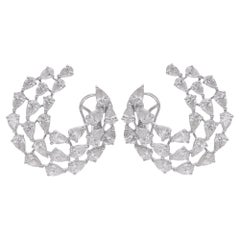 Natural Pear Shape Diamond Hoop Earrings 10 Karat Solid White Gold Fine Jewelry