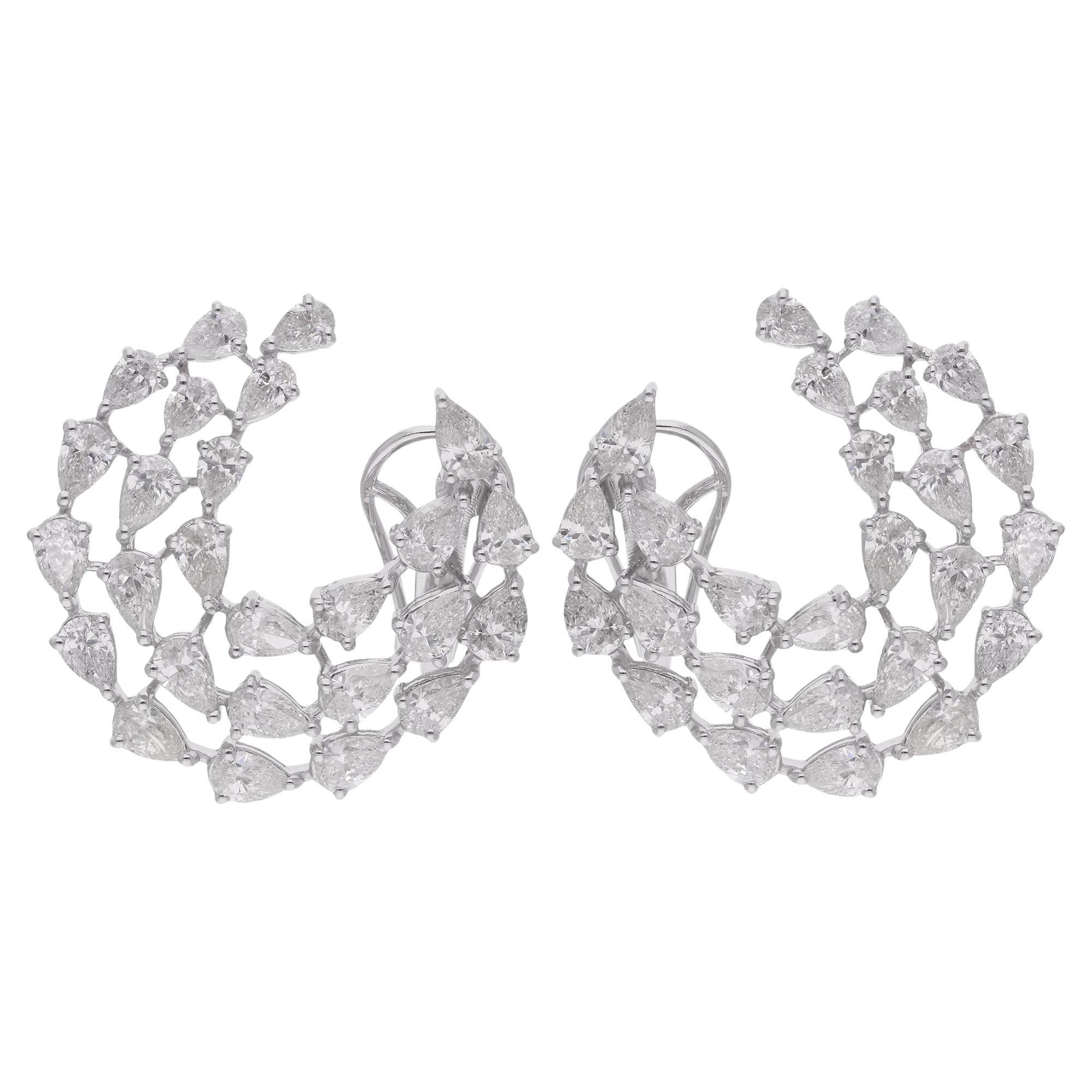 Orecchini a cerchio con diamanti naturali a forma di pera in oro bianco massiccio 10 carati Gioielli di pregio