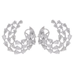Natural Pear Shape Diamond Hoop Earrings 14 Karat Solid White Gold Fine Jewelry