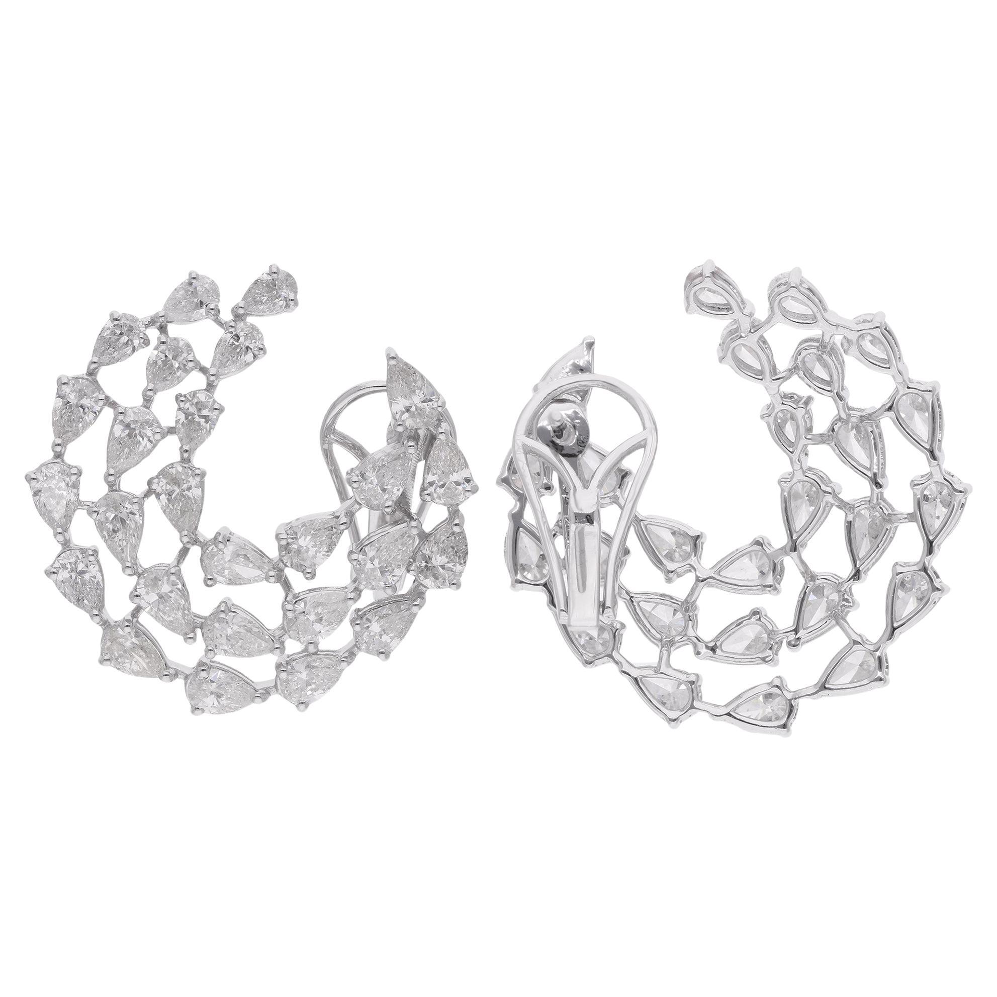 Natural Pear Shape Diamond Hoop Earrings 14 Karat Solid White Gold Fine Jewelry