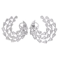 Natural Pear Shape Diamond Hoop Earrings 14 Karat Solid White Gold Fine Jewelry