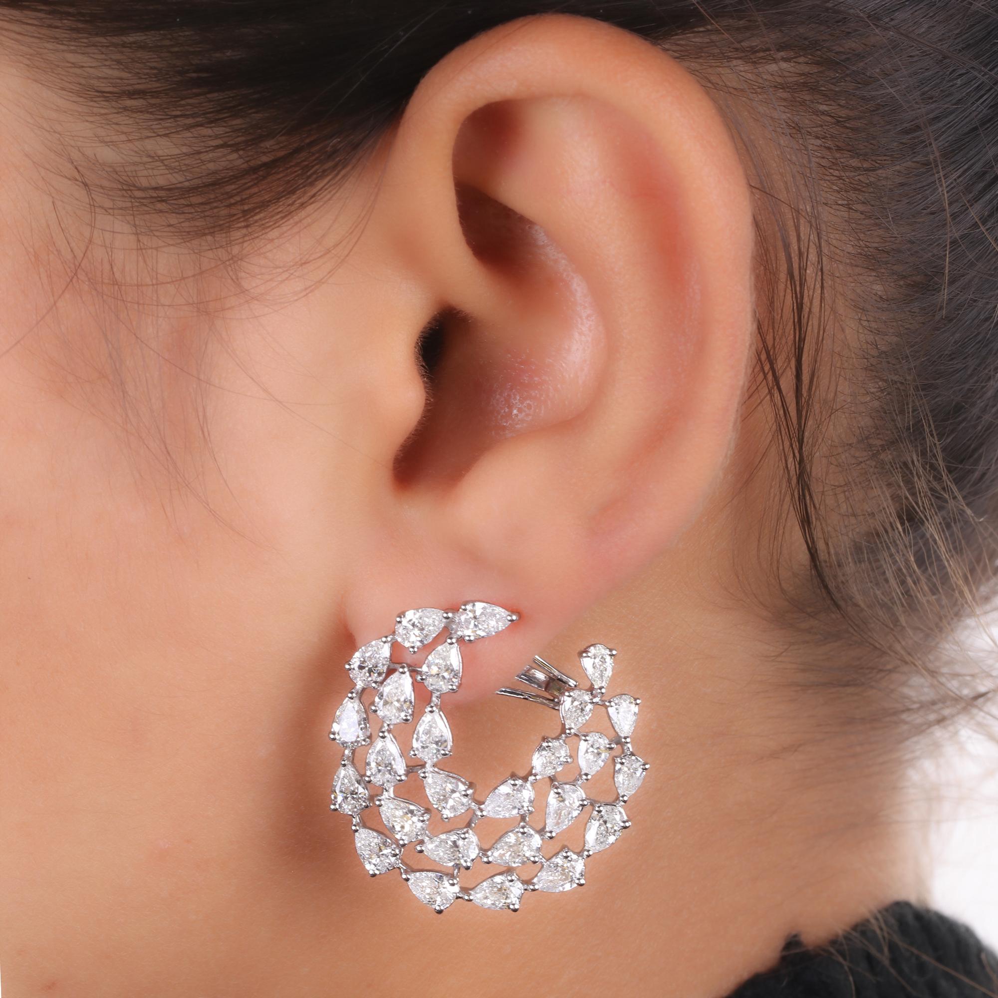 Modern Natural Pear Shape Diamond Hoop Earrings 18 Karat Solid White Gold Fine Jewelry For Sale