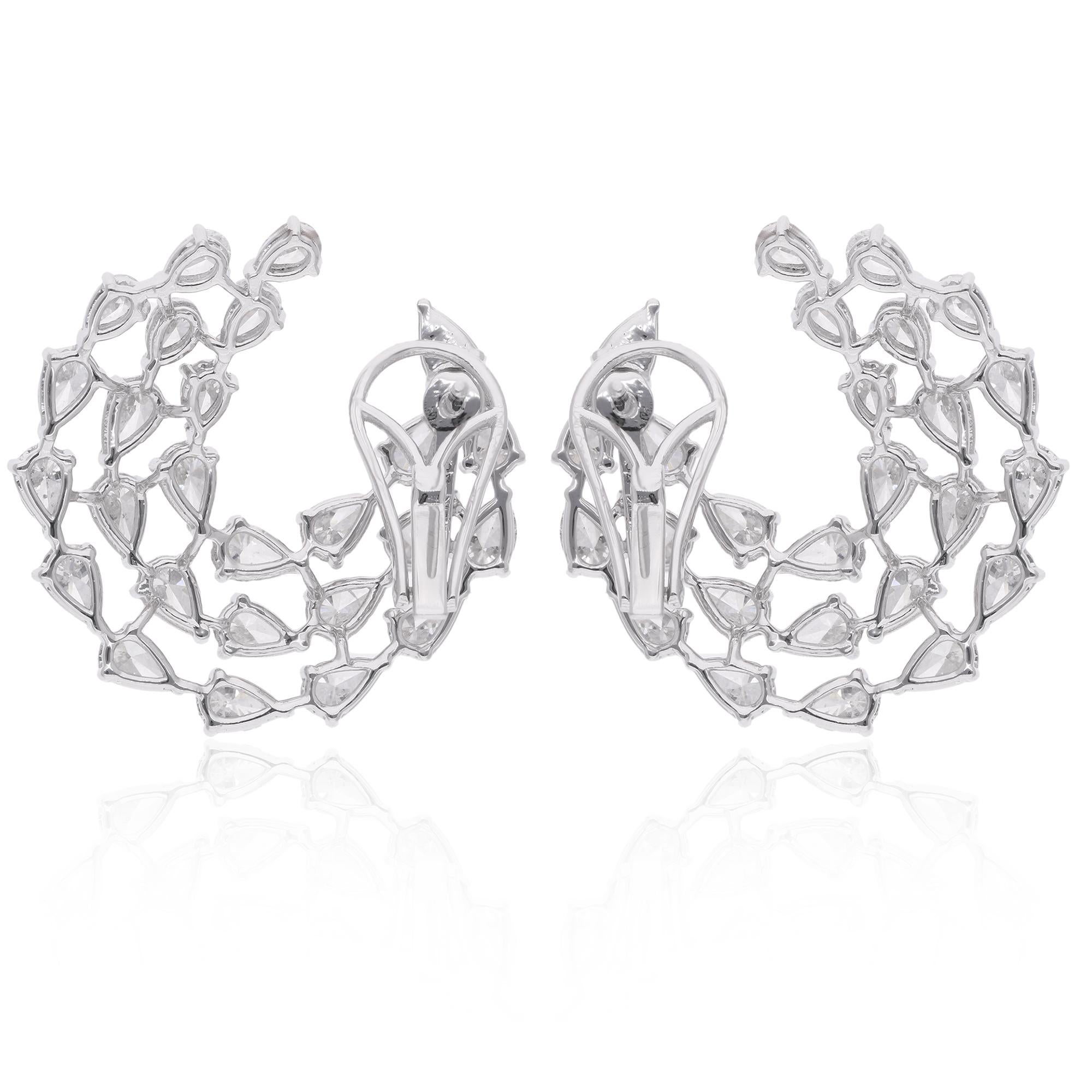 Women's Natural Pear Shape Diamond Hoop Earrings 18 Karat Solid White Gold Fine Jewelry For Sale
