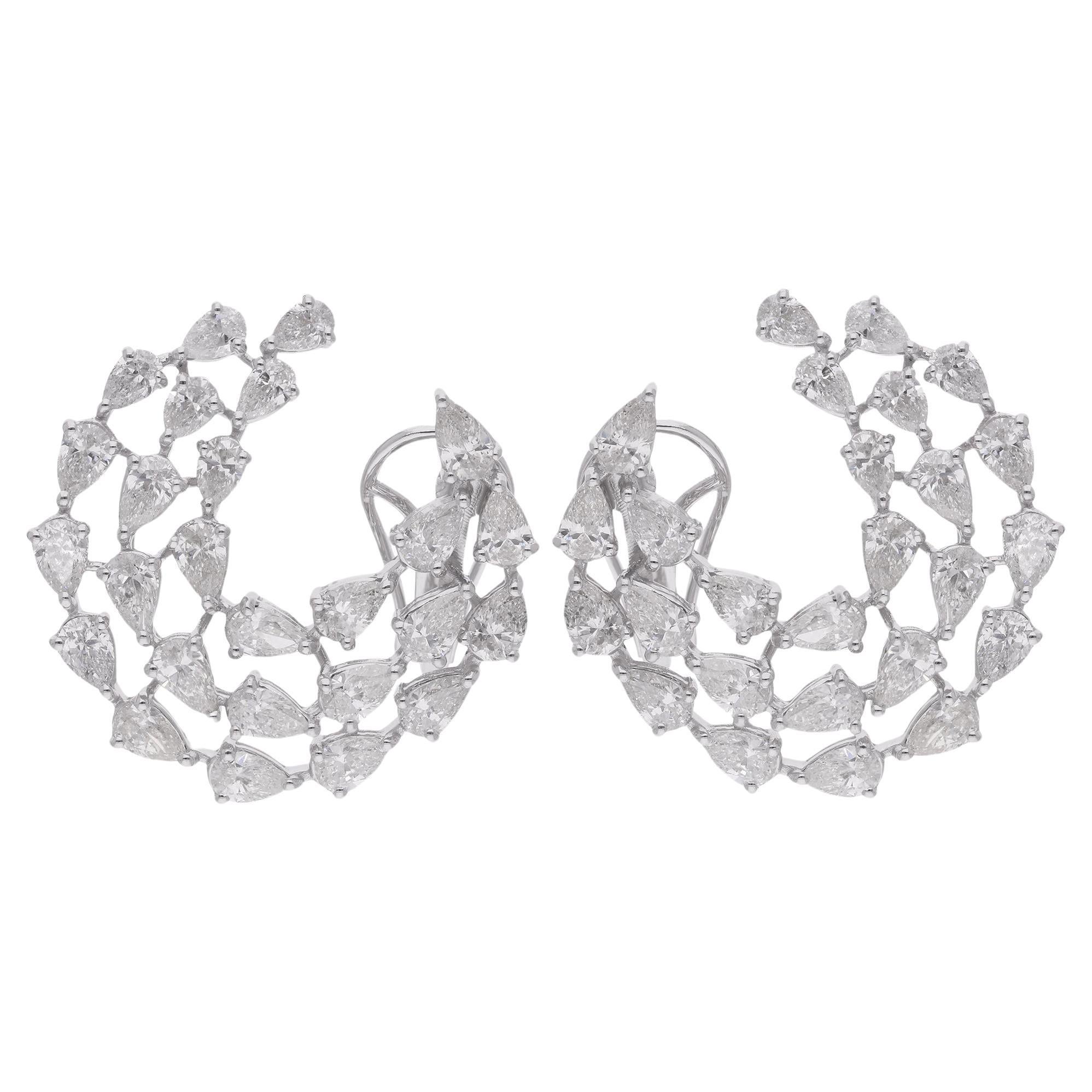 Natural Pear Shape Diamond Hoop Earrings 18 Karat Solid White Gold Fine Jewelry