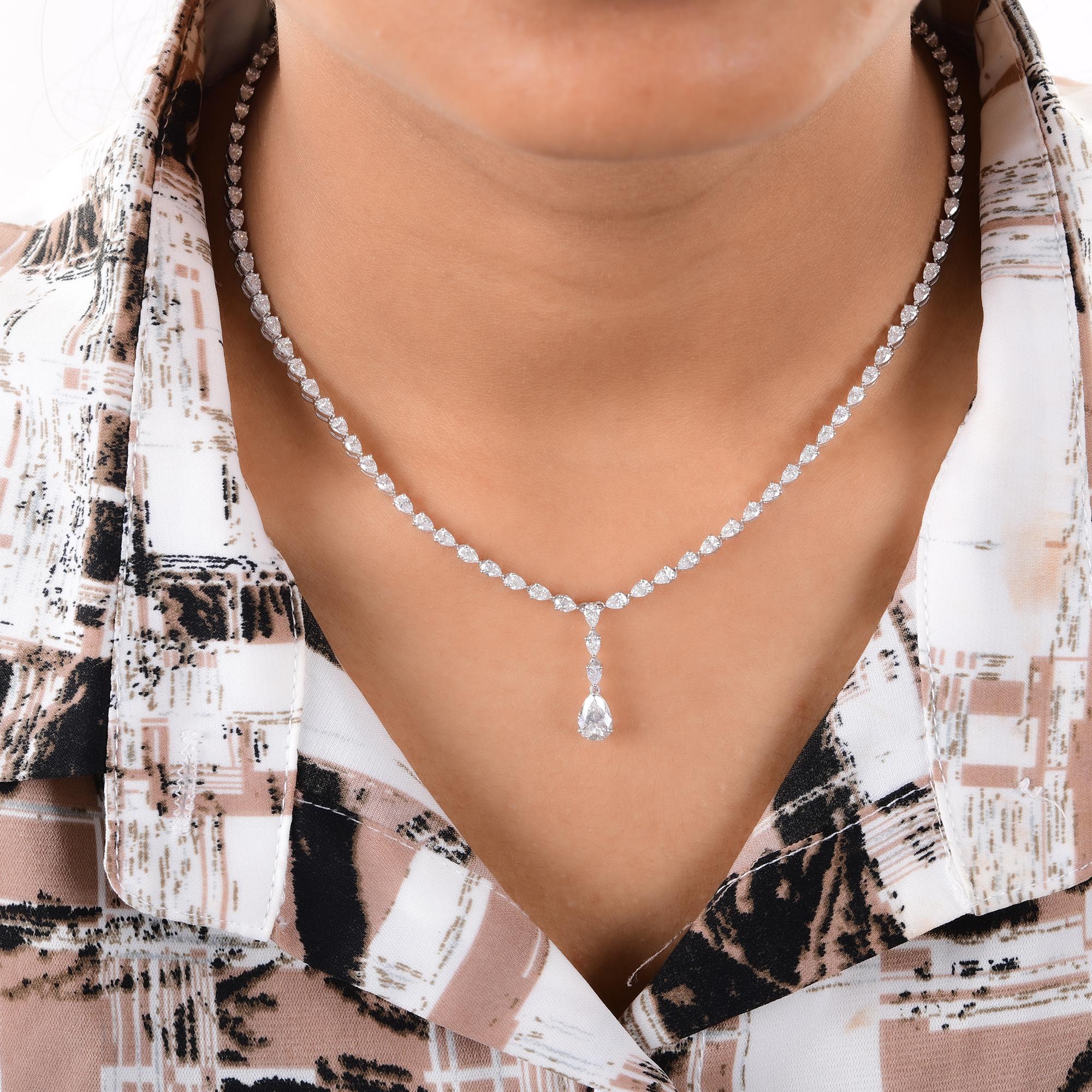 Modern Natural Pear Shape Diamond Necklace 14 Karat White Gold Handmade Fine Jewelry For Sale