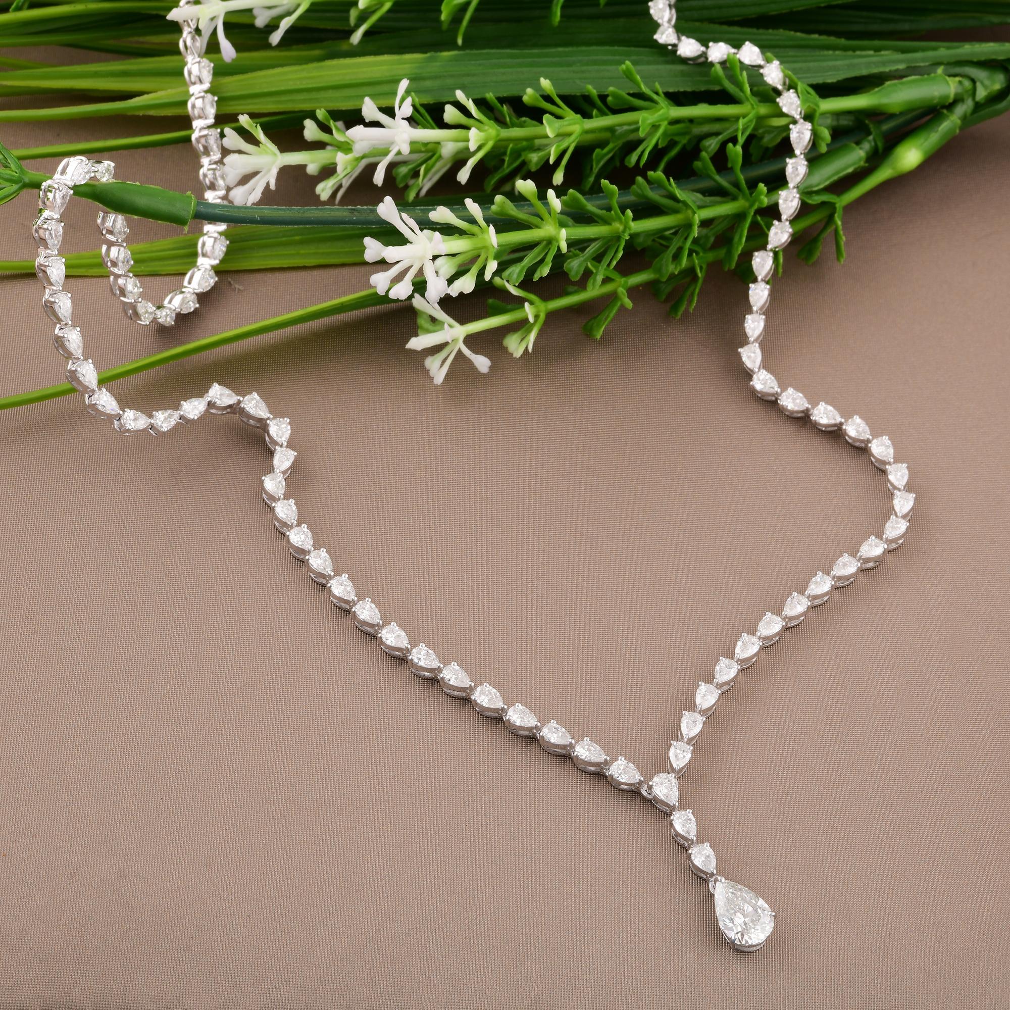 Pear Cut Natural Pear Shape Diamond Necklace 14 Karat White Gold Handmade Fine Jewelry For Sale