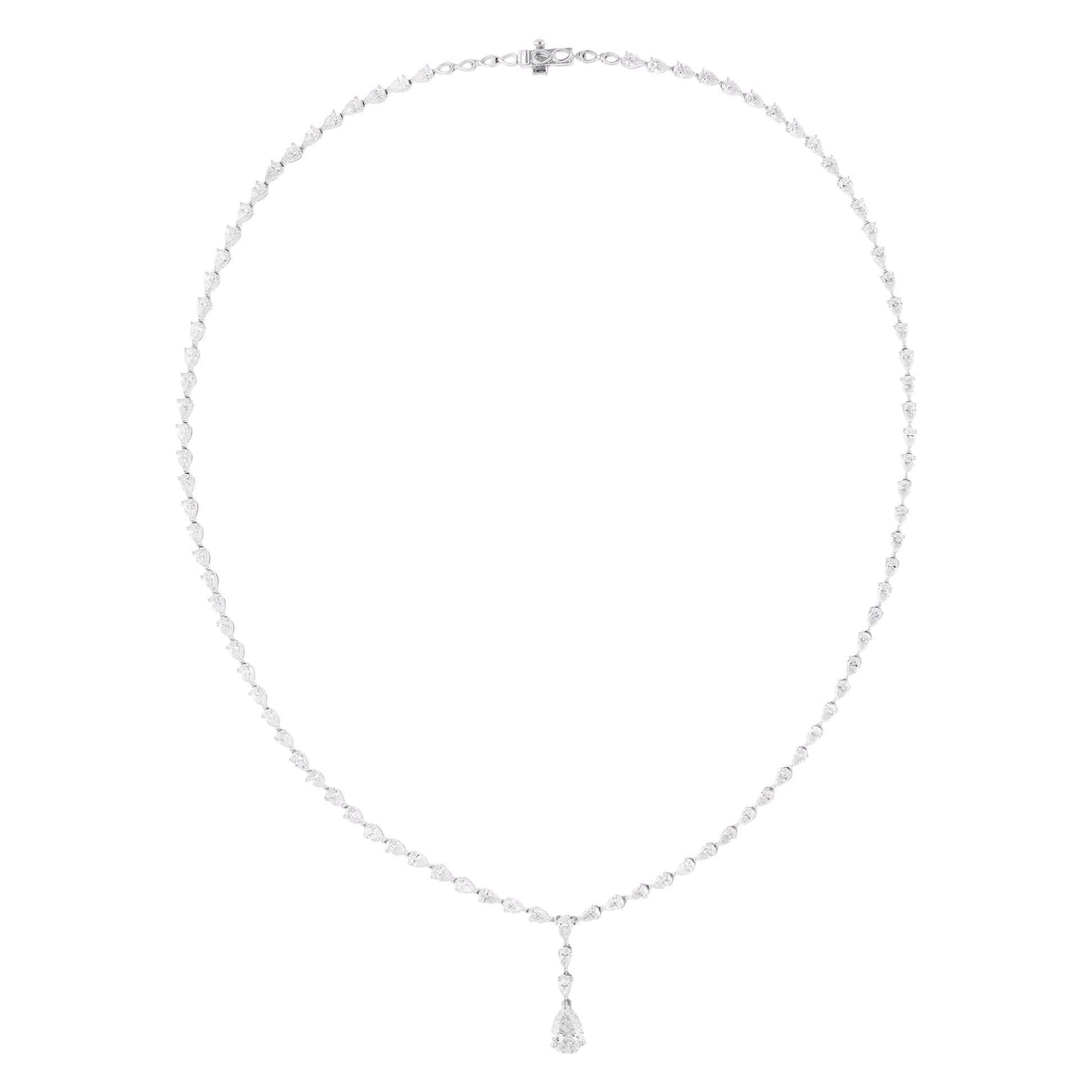 Collier de diamants naturels en forme de poire en or blanc 14 carats, fait à la main