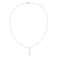 Collier de diamants naturels en forme de poire en or blanc 14 carats, fait à la main