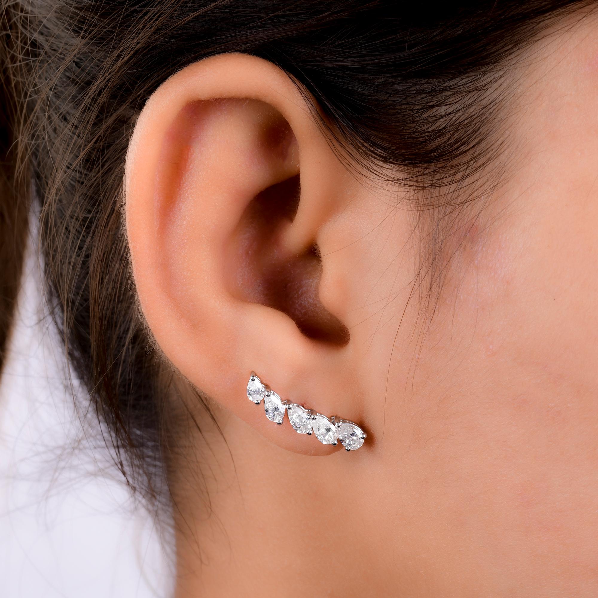 Taille poire Boucles d'oreilles en or blanc 10 carats avec diamants naturels en forme de poire Bijoux faits à la main en vente