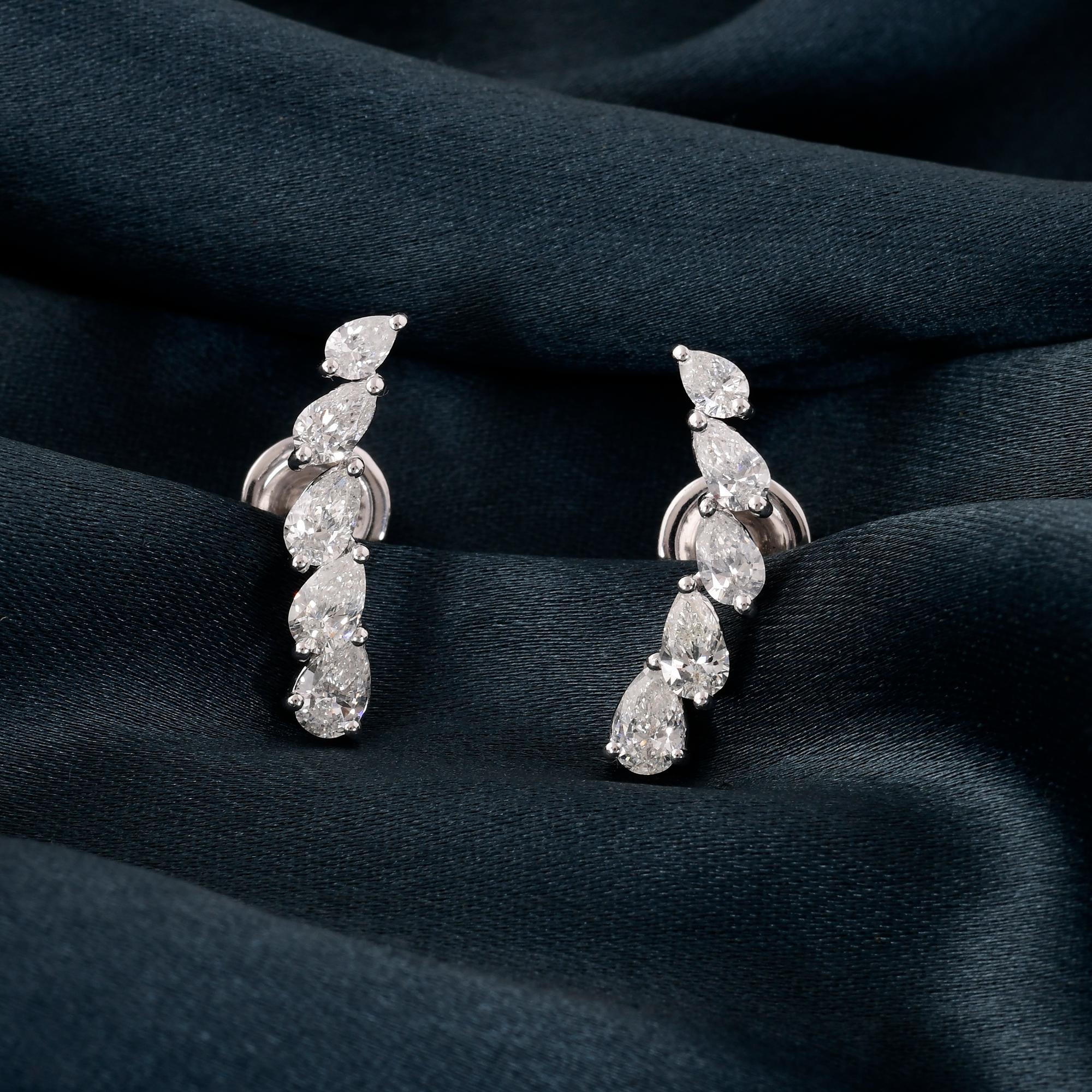 Boucles d'oreilles en or blanc 10 carats avec diamants naturels en forme de poire Bijoux faits à la main Neuf - En vente à Diera, Dubai