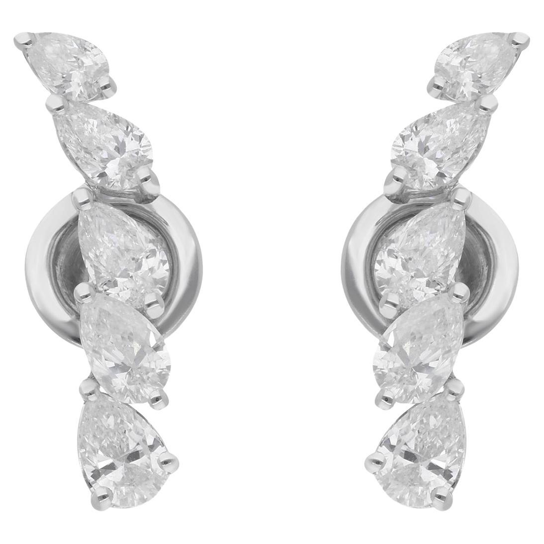 Boucles d'oreilles en or blanc 10 carats avec diamants naturels en forme de poire Bijoux faits à la main