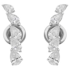 Boucles d'oreilles en or blanc 10 carats avec diamants naturels en forme de poire Bijoux faits à la main