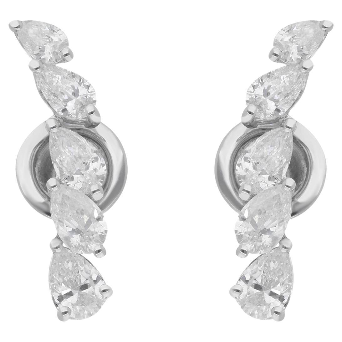 Natural Pear Shape Diamond Stud Earrings 14 Karat White Gold Handmade Jewelry