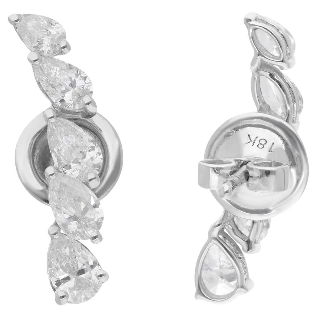 Natural Pear Shape Diamond Stud Earrings 14 Karat White Gold Handmade Jewelry For Sale