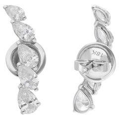 Natural Pear Shape Diamond Stud Earrings 14 Karat White Gold Handmade Jewelry