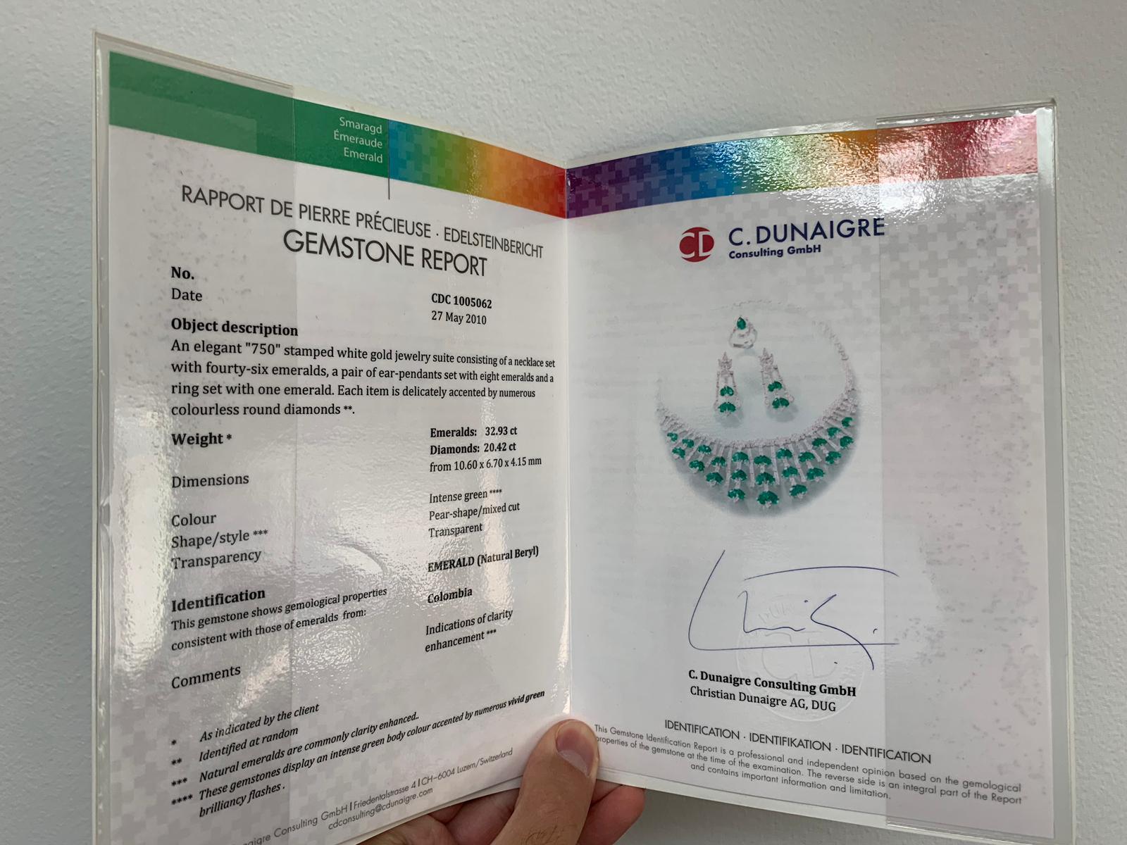 Women's Natural Matching Colombian Pear Shape Emeralds and Diamonds Set