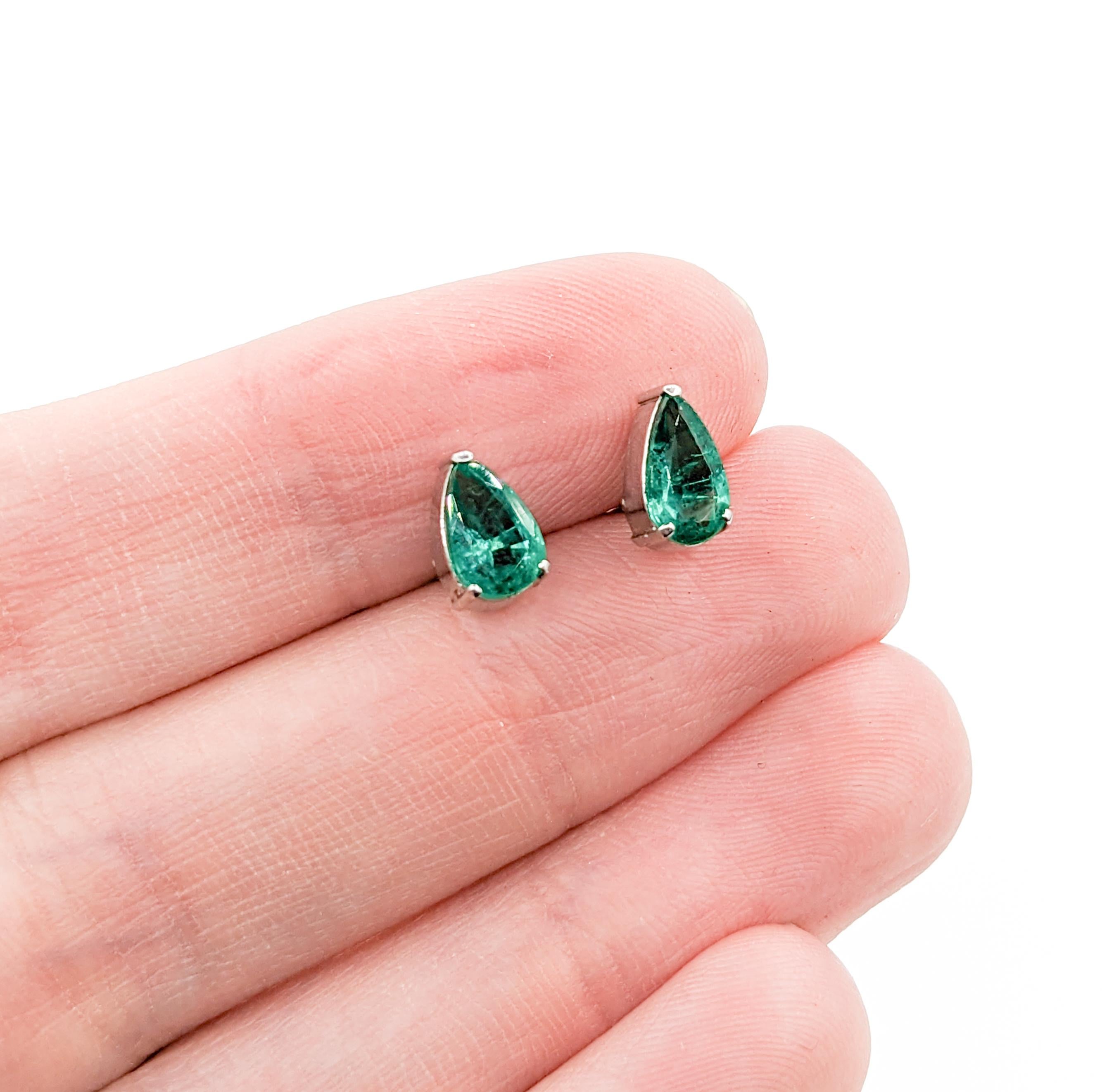 Women's  Natural Pear Shape Emerald Stud Earring in White Gold For Sale