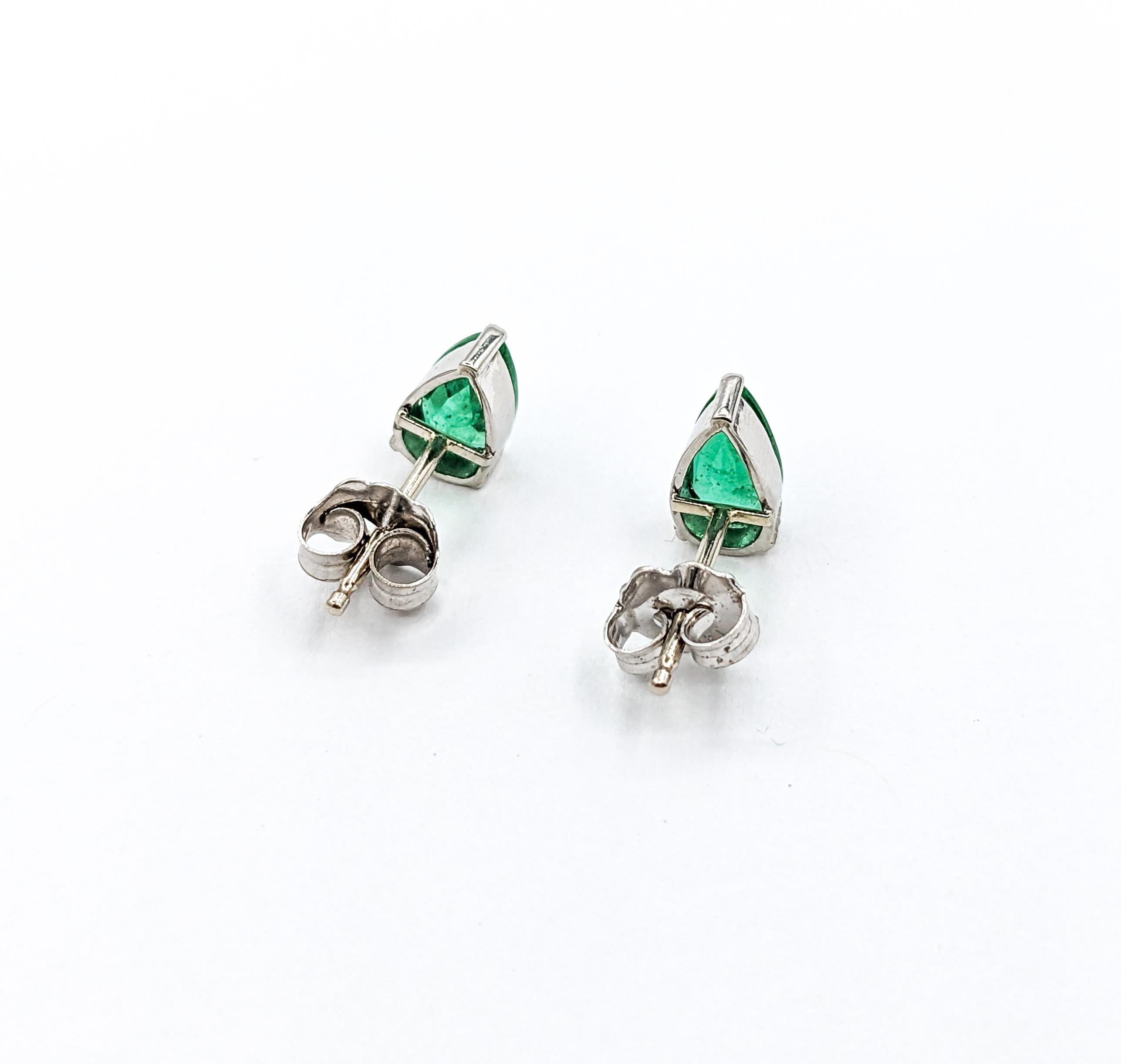  Natural Pear Shape Emerald Stud Earring in White Gold For Sale 1