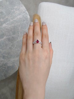 Natural Pear Shape Pigeon Blood Ruby and Diamond Engagement Ring 18K White Gold