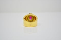 AGI Certified Natural Pear Ruby and White Diamond Cocktail Ring in 18K Gold