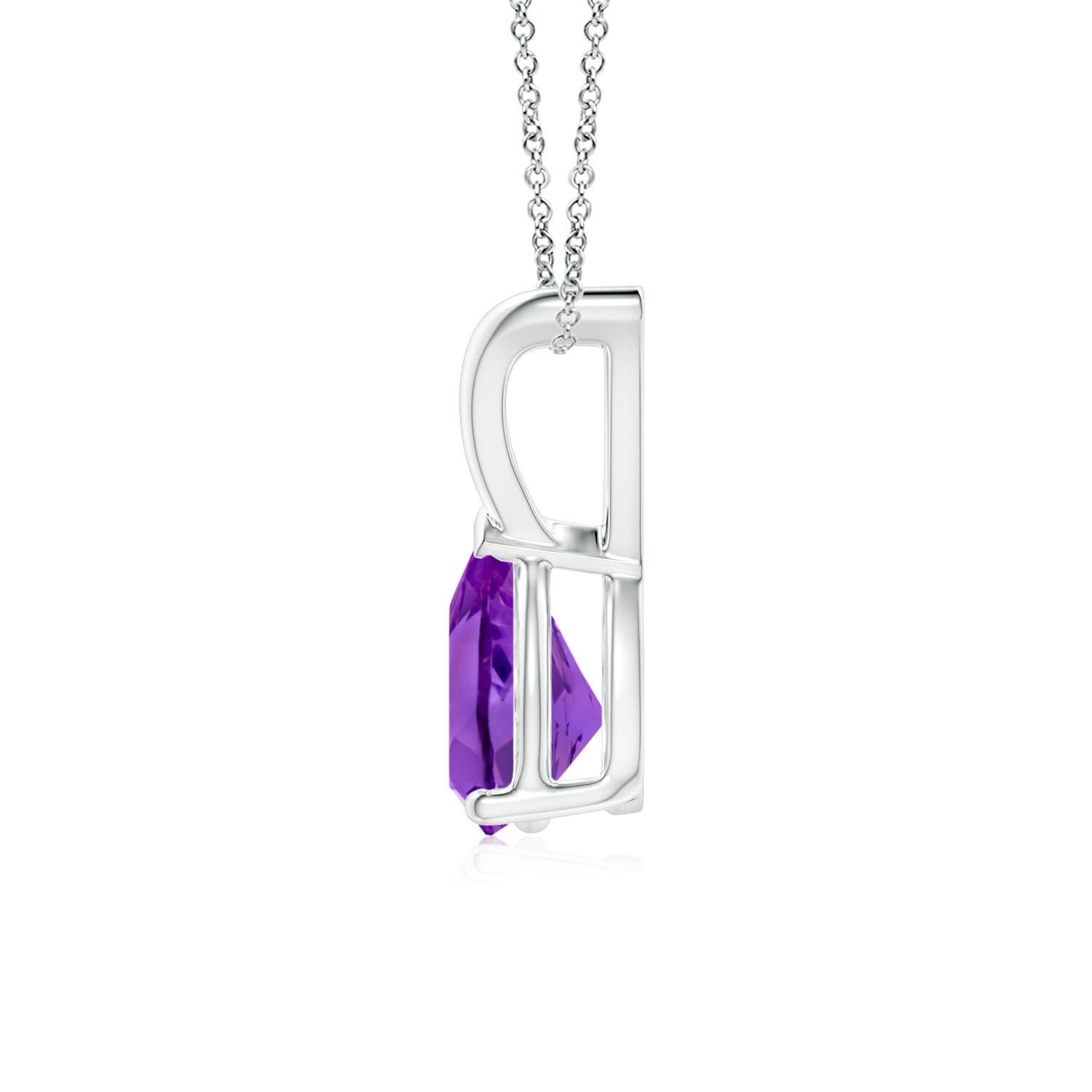 Modern Natural Pear-Shaped 0.60ct Amethyst Solitaire Pendant in Platinum For Sale