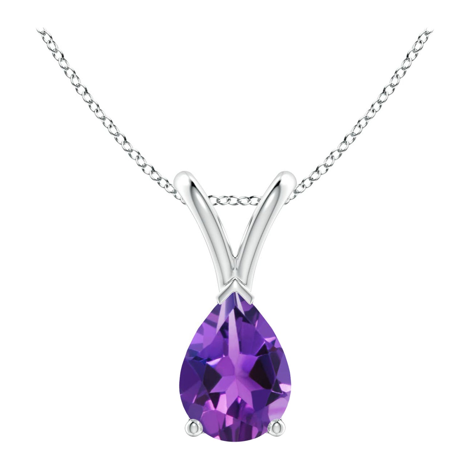 Pendentif solitaire en platine avec améthyste naturelle en forme de poire de 0.60 carat