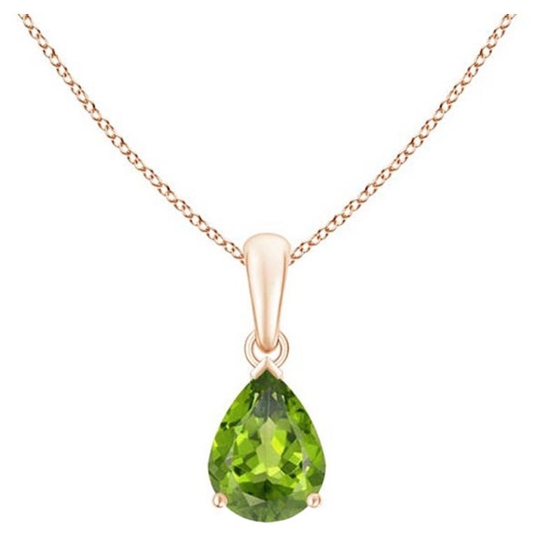 Natural Pear-Shaped 1.1 ct Peridot Solitaire Pendant in 14K Rose Gold
