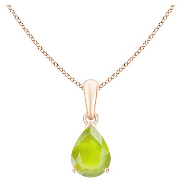 Natural Pear-Shaped 1.1 ct Peridot Solitaire Pendant in 18K Rose Gold