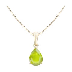 Natural Pear-Shaped 1.1 ct Peridot Solitaire Pendant in 18K Yellow Gold