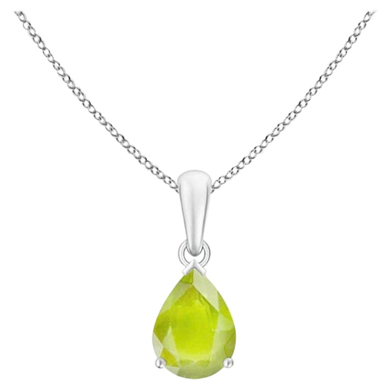Natural Pear-Shaped 1.1 ct Peridot Solitaire Pendant in Platinum