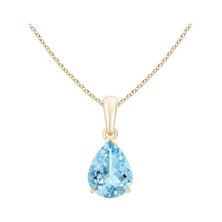 Pendentif solitaire en or jaune 14K en forme de poire naturelle 1.25ct aigue-marine 9x7mm en vente