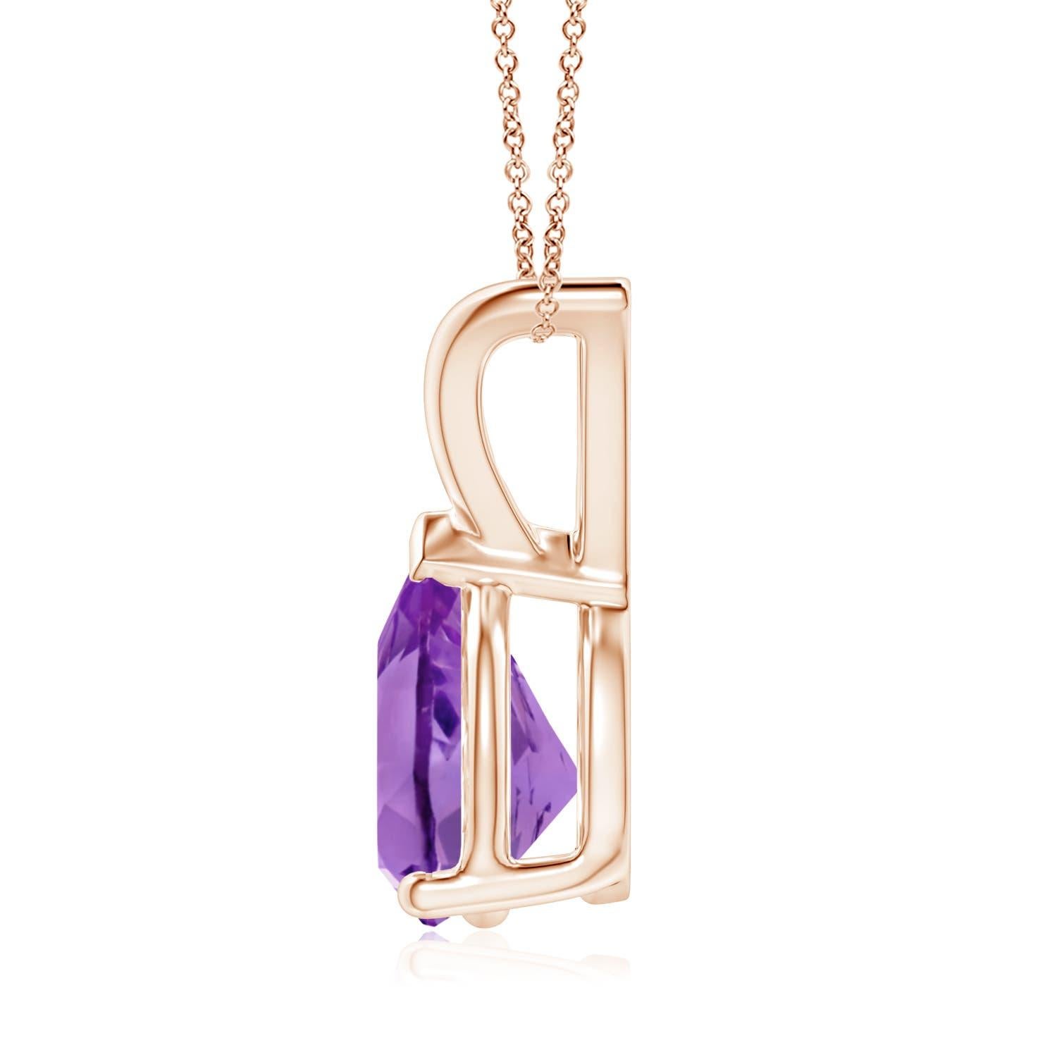 Taille poire ANGARA Pendentif solitaire en or rose 14 carats avec améthyste naturelle en forme de poire de 1,5 carat en vente