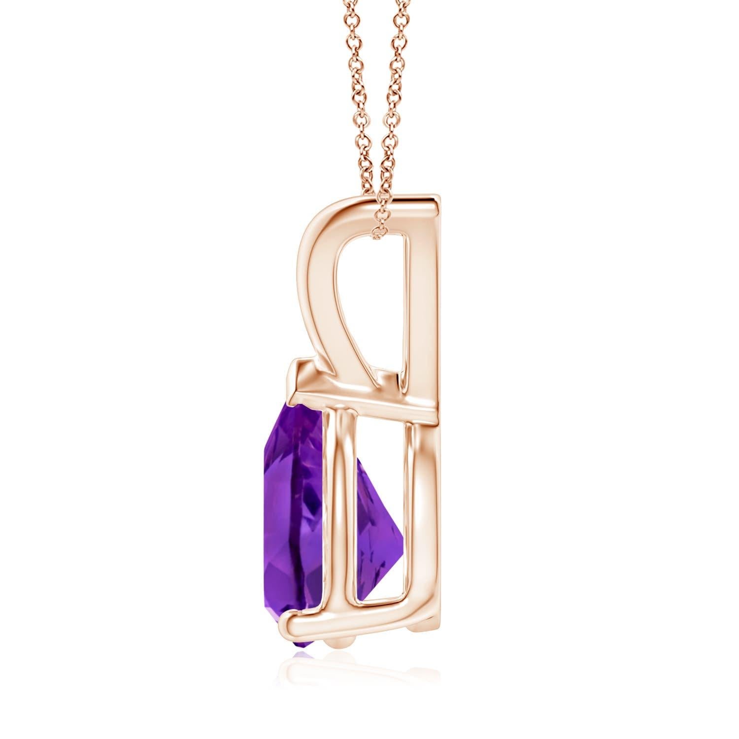 Pear Cut ANGARA Natural Pear-Shaped 1.5ct Amethyst Solitaire Pendant in 14K Rose Gold For Sale