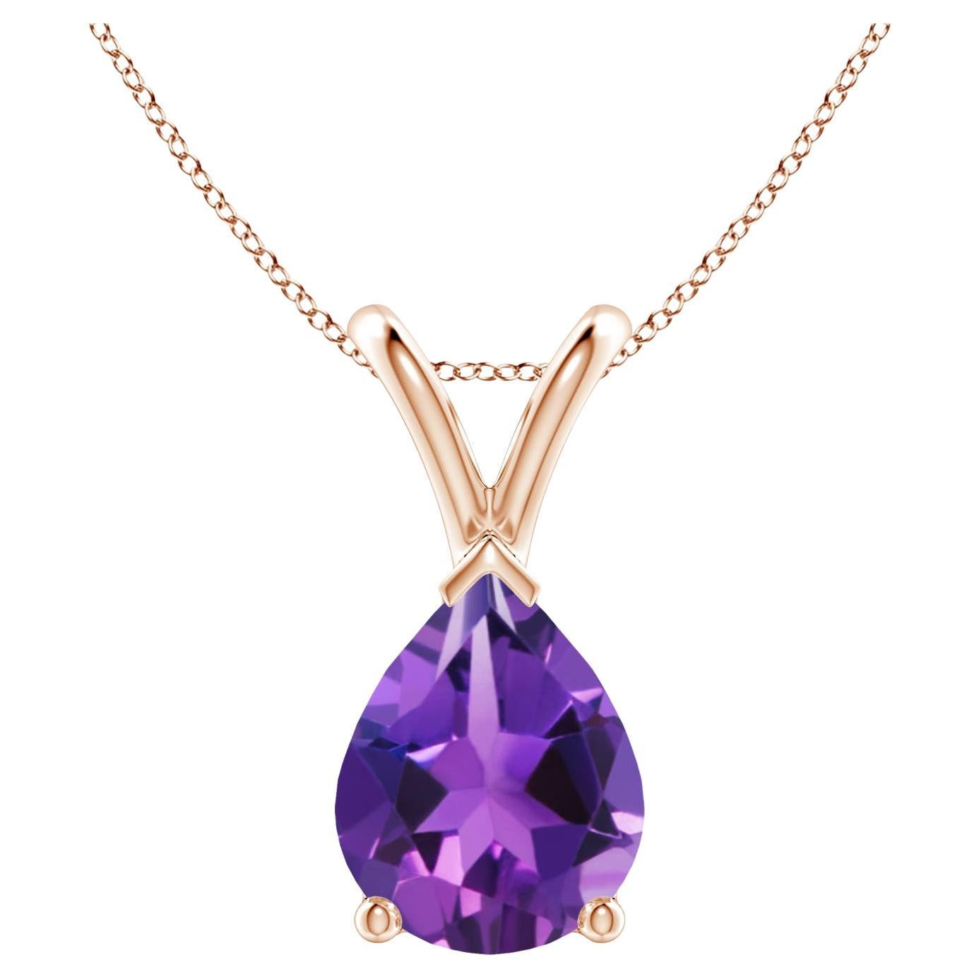 ANGARA Natural Pear-Shaped 1.5ct Amethyst Solitaire Pendant in 14K Rose Gold For Sale