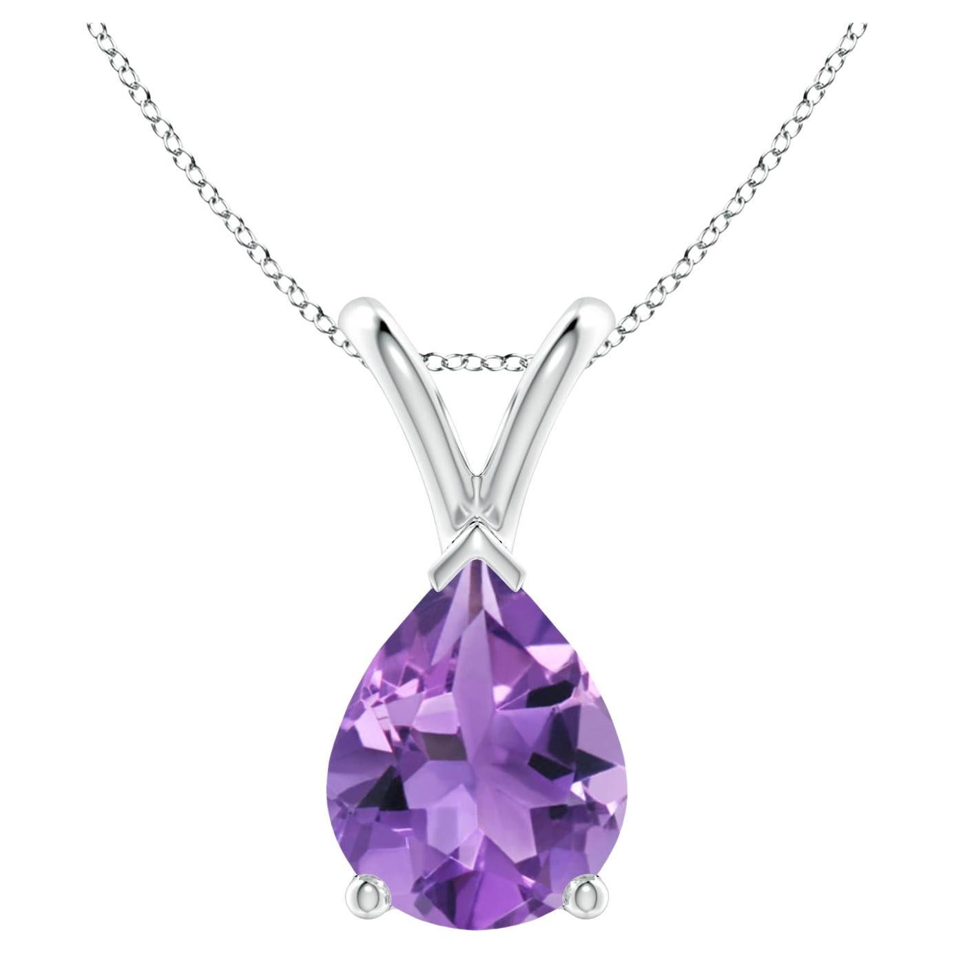 ANGARA Natural Pear-Shaped 1.5ct Amethyst Solitaire Pendant in Platinum For Sale